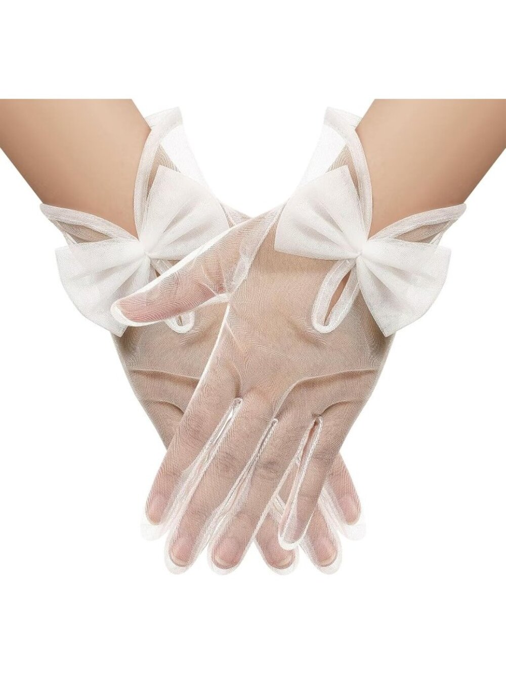 Women's Ivory  Lace 1920s Opera Party Tulle Wrist Length Short Sheer Mesh Gloves